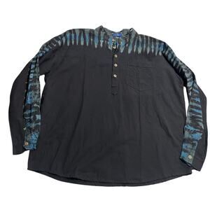 NWT Mexicali Blues Tie Dye Grandfather Shirt Popover Womens XL Nepal Black Blue